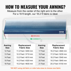 Blue fade RV awning fabric replacement, 19ft, made of durable 16oz PVC material.