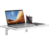 Wall mounted folding desk with a wood drop leaf design and a smooth, water-resistant surface.
