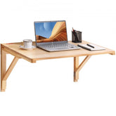 Bostome solid wood wall mounted folding desk with a drop leaf design in pine finish.
