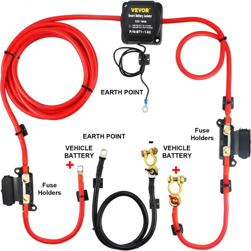 Bostome 12V 140A Split Charge Relay Kit with cables and waterproof design for dual battery use.