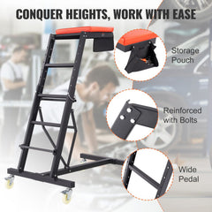 Adjustable topside creeper with 400 lbs capacity and swivel casters for vehicle repairs.