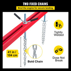 A red engine support bar with two fixed chains, each 41 inches long, and a bold, tightly welded design.