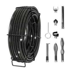 Bostome 100ft x 5/8" drain cleaner cable with 7 cutters and flexible spring steel construction.