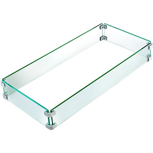 Clear tempered glass wind guard for fire pits, 29.5 inches by 13.6 inches.