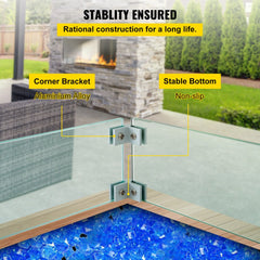 Clear tempered glass wind guard for fire pits, measuring 29.5" x 13.6".