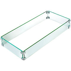 Clear tempered glass wind guard for fire pits, 29.5" x 13.6" with polished edges.
