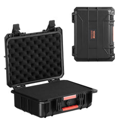 Vevor weatherproof hard case with foam lining, IP67 rating, and wheels for easy transport.
