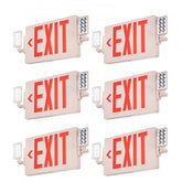 Six-pack of Bostome LED exit signs with red letters, battery backup, and adjustable emergency lights.
