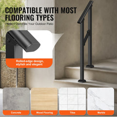 Black square tube steel handrail for outdoor steps, designed for senior safety and stability.