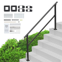 Black square tube steel outdoor handrail for 5-6 steps.