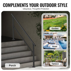 Black square tube steel outdoor handrail for 5-6 steps.