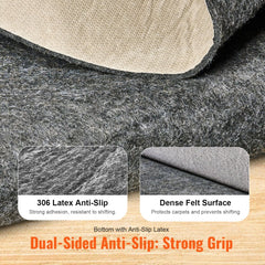 Gray and brown non-slip rug pad, 0.24" thick, measuring 25" x 94.5", made of polyester.