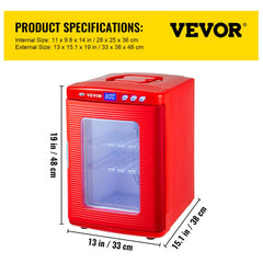 Red Bostome 25L reptile egg incubator with digital display, clear door, and size dimensions.