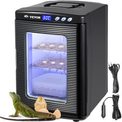 Digital reptile egg incubator with adjustable temperature control and transparent door.
