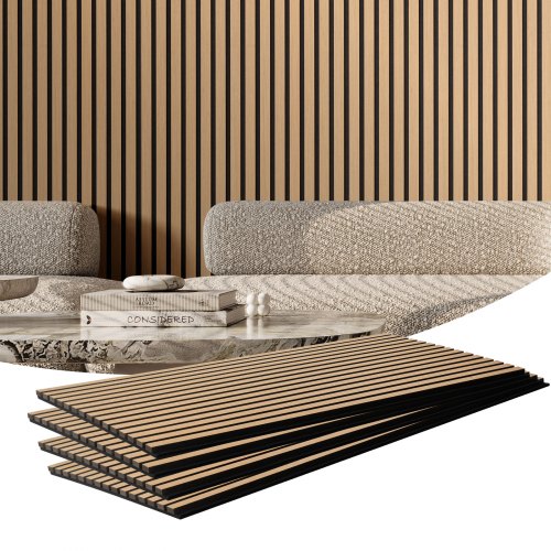 Light Oak acoustic panel with 15 slats, measuring 23.6" x 47.2", designed for noise reduction.