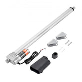 Silver 12V linear actuator with 20-inch stroke, 3000N force, IP65 waterproof rating, and mounting hardware.