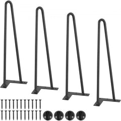Set of four 16-inch black solid steel hairpin table legs with mounting plates and screws.