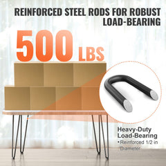 16-inch solid steel hairpin table legs with reinforced rods for 500 lbs load-bearing.