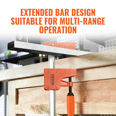 Two Bostome 50" parallel bar clamps with high-strength plastic handles and steel bars.