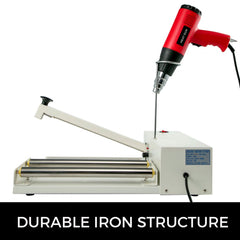 Bostome 18" I-Bar Shrink Wrap Sealer Machine with a heat gun and sturdy iron construction.