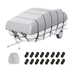 Grey 800D marine grade pontoon boat cover for 19-20ft boats with adjustable straps and buckles.