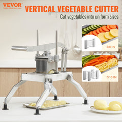 Bostome Commercial Vegetable Slicer with stainless steel blades for uniform 3/8" and 3/16" cuts.