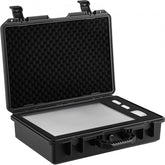 Black 19x14x5 inch waterproof hard case with foam interior and open lid.