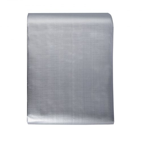 Silver and brown 10 mil waterproof tarp measuring 16x20 ft with reinforced edges and grommets.