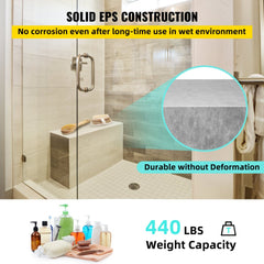 Rectangular 38.2" EPS composite shower seat with a waterproof membrane and sturdy design.