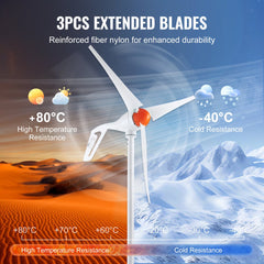 3-piece extended reinforced fiber nylon blades for 500W wind turbine, with -40°C to 80°C resistance.