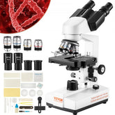 Bostome binocular compound microscope with LED illumination and magnification from 40X to 2500X.