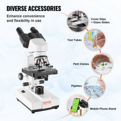 Bostome binocular compound microscope with 40X-2500X magnification and LED illumination.