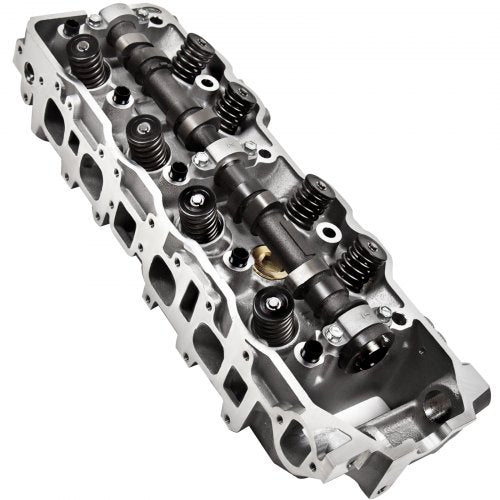 Aluminum cylinder head for 1985-1995 Toyota 22R 22RE 2.4L SOHC engine with camshaft and valves visible