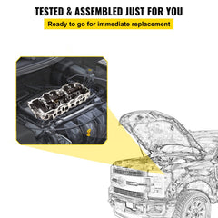 Aluminum cylinder head installed in a Toyota engine bay, shown with open hood.