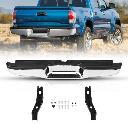 Chrome steel rear step bumper for 1995-2004 Toyota Tacoma with anti-slip step pad.