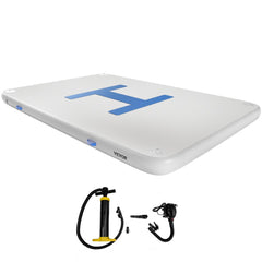 Bostome 13'x6.5' inflatable floating dock platform with non-slip surface for 8-10 people.