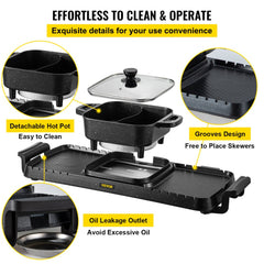 Bostome 2-in-1 electric grill hot pot with detachable parts, dual zones, and oil outlet.