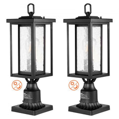 Two 17.72-inch outdoor lamp post light fixtures with a dusk-to-dawn sensor.