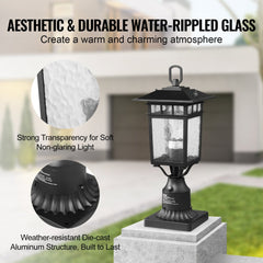 Two Bostome outdoor lamp post lights with a dusk-to-dawn sensor and durable aluminum construction.