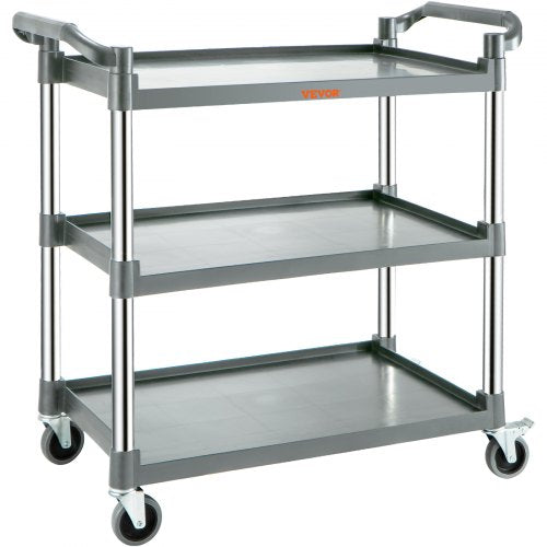 Gray 3-tier Bostome utility cart with wheels and push handles.