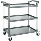 Gray 3-tier Bostome utility cart with wheels and push handles.