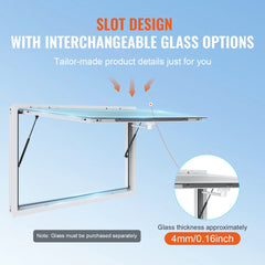 Aluminum alloy food truck concession window with awning, 53"x33", opens to 85° angle.