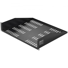Bostome 2U vented server rack shelf with perforated design and heavy-duty steel construction.
