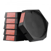Round rubber leveling pads in a 6-pack, designed for RV jack stabilization.