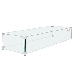 Clear tempered glass wind guard for a 38" rectangular fire pit with polished edges.