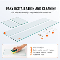 Clear tempered glass wind guard for a 38" rectangular fire pit with aluminum alloy brackets.