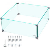 Clear tempered glass wind guard for 14x14 inch fire pit, 6 inches high with aluminum brackets.