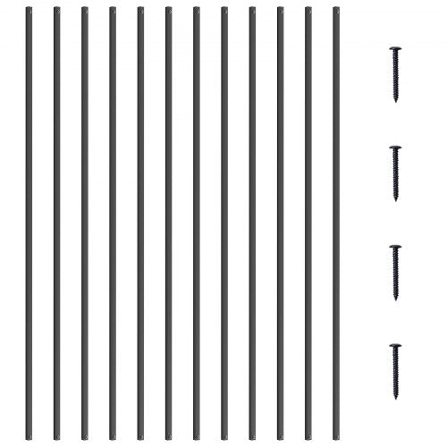 Matte black aluminum stair balusters, 44 inches tall, in an 11-pack with square design.