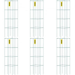Green PVC-coated steel tomato cages with a 3-tier square design for plant support.