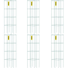 Green PVC-coated steel tomato cages with a 3-tier square design for plant support.